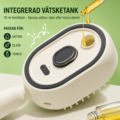 2-i-1 massage- och hårborste | Sprayar, masserar och passar alla hårtyper