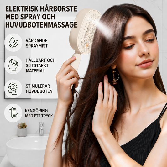 2-i-1 massage- och hårborste | Sprayar, masserar och passar alla hårtyper